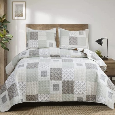 Ycosy Quilt Set King Size Floral Bedspread Coverlet Plaid Patchwork Quilt Bed...