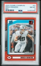 2024 Panini Clearly Donruss Rated Rookie Brock Bowers #57 Red /99 PSA 8 Raiders