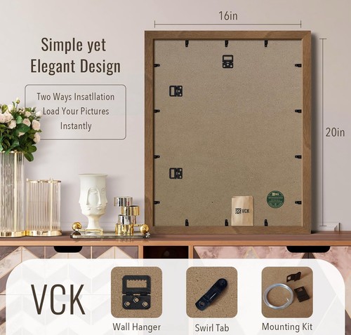VCK 3 Pack 16x20 Inch Picture Frames Brown Walnut Natural Texture Solid Wood - Picture 4 of 6