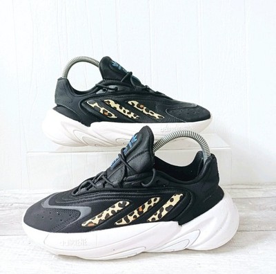 Adidas Ozelia Turnschuhe Größe 5,5 Damen schwarz Leopardenmuster Ortholite Schnürschuhe Run