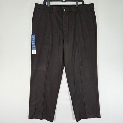 Croft Barrow Men's Khaki Trouser Pants Brown Flat Front Cotton Blend 40x30 NEW