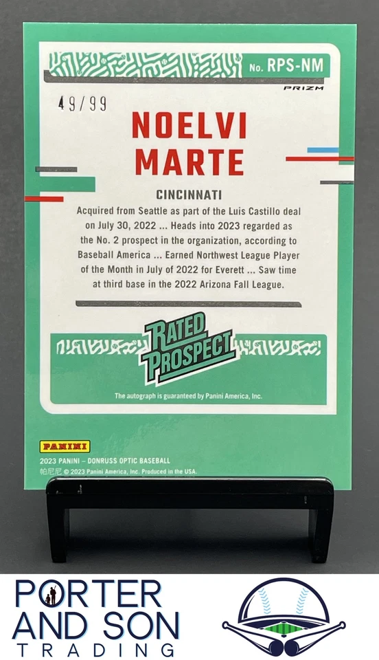 Noelvi Marte #/99 Optic Rated Prospects Signatures Purple 2023 Donruss #RPS-NM - Image 2 of 2