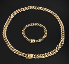 Miami Cuban Link Bracelet Chain Combo Set 14k Gold Plated Stainless Steel 4MM