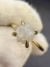 14k Yellow Gold Natural Diamond Rough Solitaire Small 1.2mm Band Ring Size 4.5