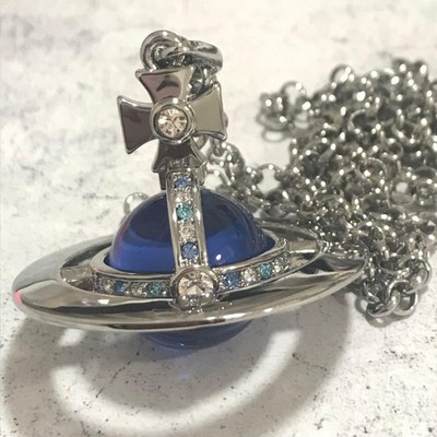 Vivienne Westwood Necklace Small Orb Silver x Blue Chain 80cm Top