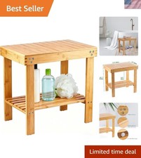 Elegant Bamboo Shower Bench with Storage Shelf - Durable Spa Stool Design