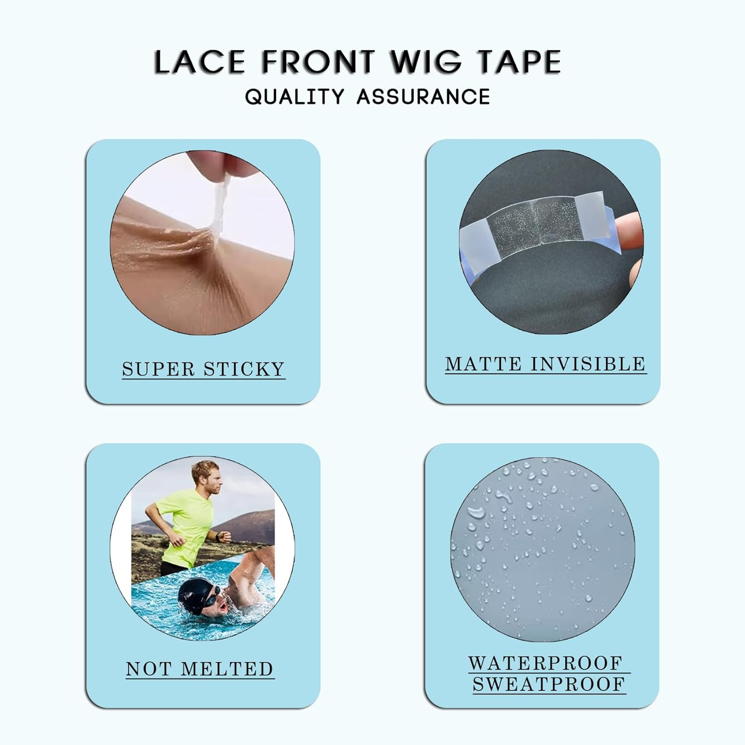 36Pcs Blue Double Sided Waterproof Lace Wigs Adhesive Tape Strips for Lace Front