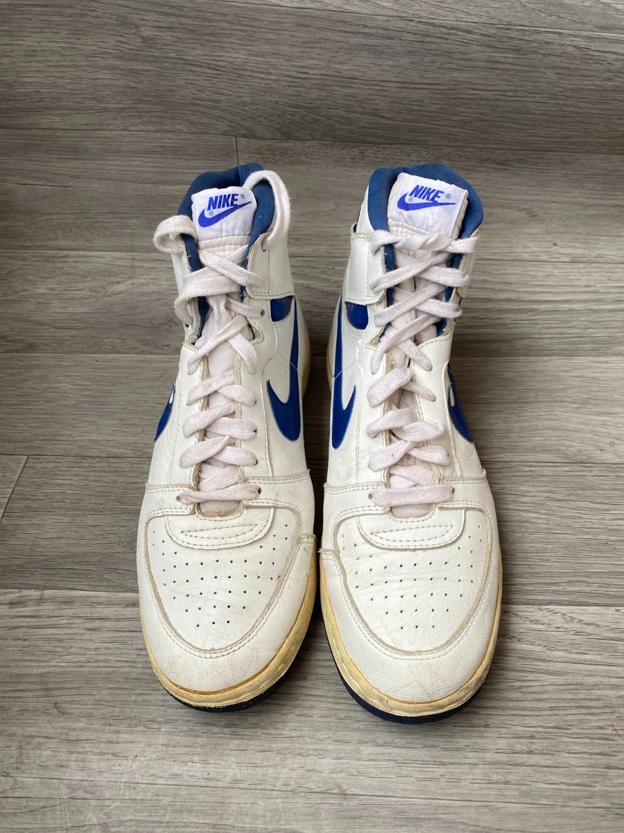 Vintage 80's Nike Team Convention hi-top white blue leather