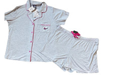 Peanuts Snoopy 2pc Pajama Set Top Shorts Pink Gray Multi Drawstring Stretch XL