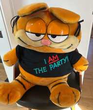 Vintage Jumbo Huge Garfield Plush with Shirt I Am The Party 80's Dakin