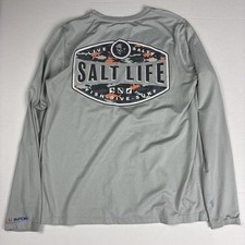 Salt Life Youth Boys Large Shirt UVapor Gray Long Sleeve Polyester Fishing Camo