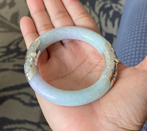 6,4" 925 Silber Handarbeit echte burmesische Jade Frauen Armreif Armband US VERKÄUFER - Bild 3 von 10