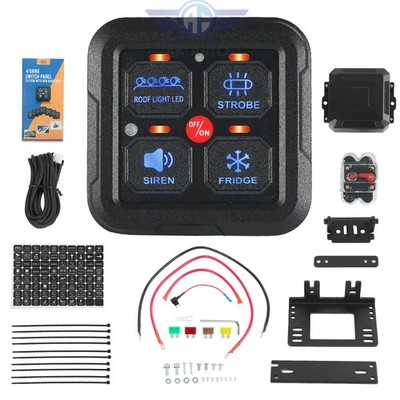 12V 4 Gang ON/OFF Switch Panel Circuit Control Box LED Light Bar Marine Boat Car