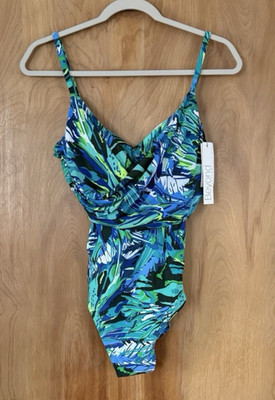 Beyond Control Women's Floral Twist Ruffle Front One Piece Size 10 NWT