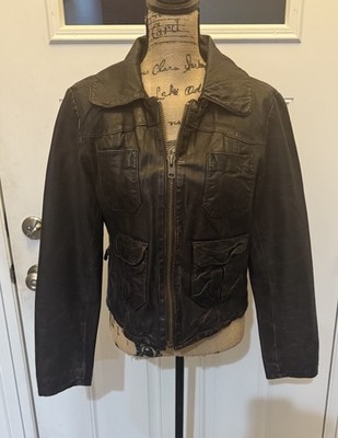 VINTAGE Y2K AMERICAN EAGLE WOMENS SIZE LARGE LEATHER BROWN MOTO RIDING JACKET