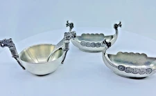 VTG MCM Handstopt TPB Norge Viking Dragon Ships Spoon Salt Cellar Pewter Norway