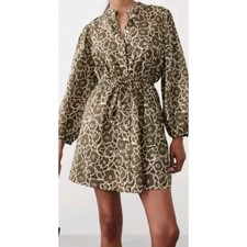 New Banana Republic Voile Floral Mini Shirt Dress Size L Lined W Pockets Brown