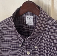New Brooks Brothers Purple Plaid Oxford Dress Shirt XXL 18 X 36 Regent