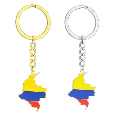 Gold/Silver Pendant Keychain Colombian Map Flag Key Rings Accessory for Women