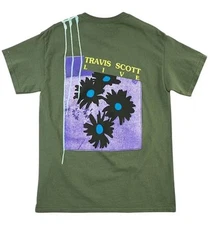 Travis Scott Astroworld Festival Run Flower Olive Tee (93665-351) Men Size Small