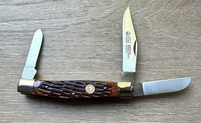Puma Stock Folding Knife Three Blade Brown Jigged Bone. Mint. 480675