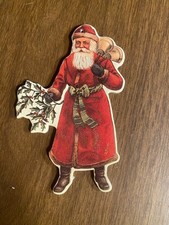 Vintage Cardboard Santa Double Sided Christmas Ornament 4 1/4"
