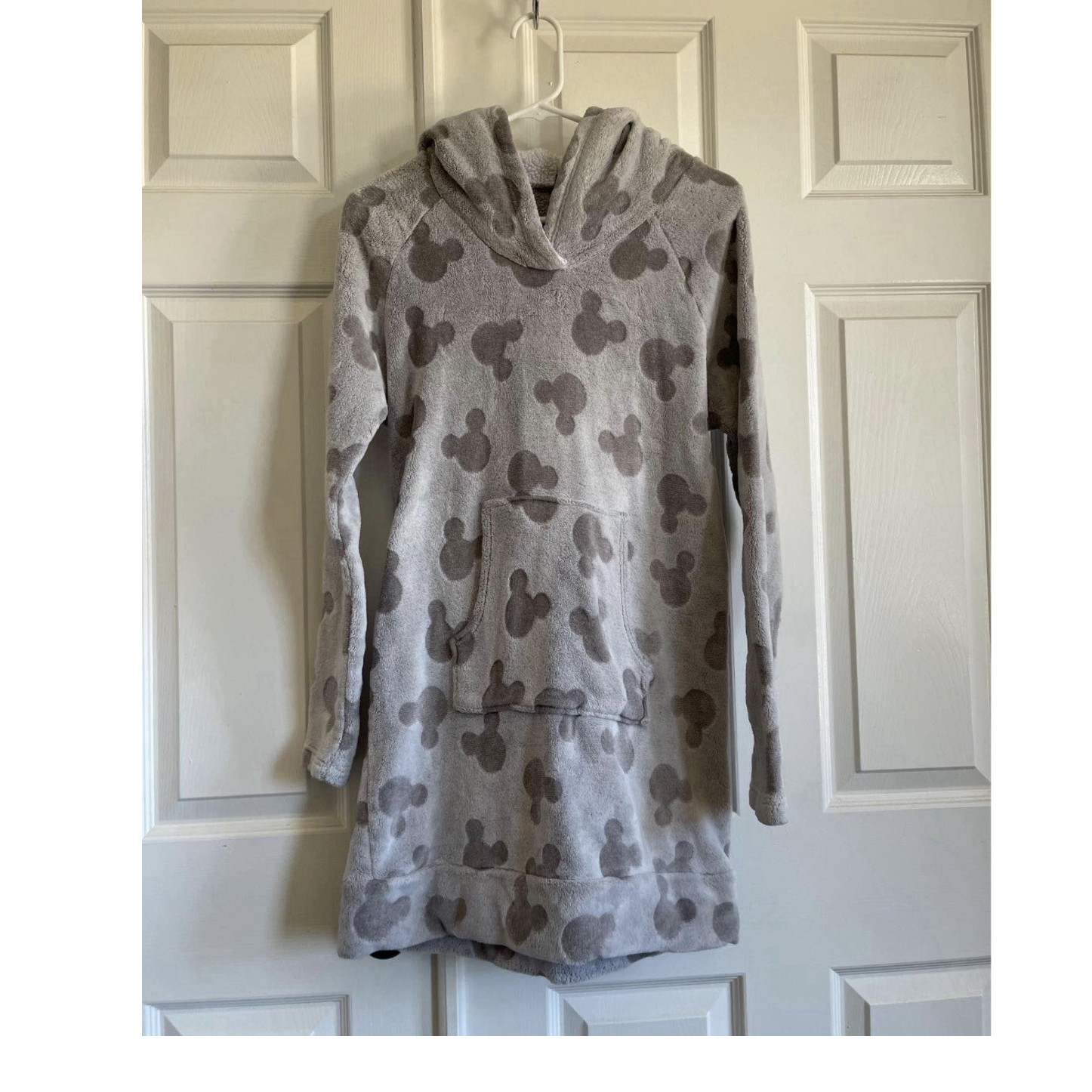 Women’s Gray Disney Mickey Mouse Fleece Hoodie Dress Pullover Pockets One Size