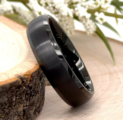 Black Tungsten Carbide Christmas Gifts Men Band 8mm Brushed Beveled Edges Ring
