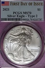2021 PCGS MS70 TYPE 2 FIRST DAY OF ISSUE AMERICAN SILVER EAGLE #B51981