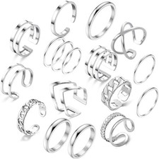17PCS Silver Knuckle Rings for Women Stainless Steel Rings Set Midi Stackable Ri