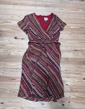 Adrianna Papell Silk Belted Red Brown Striped Print Dress Women’s Size 16