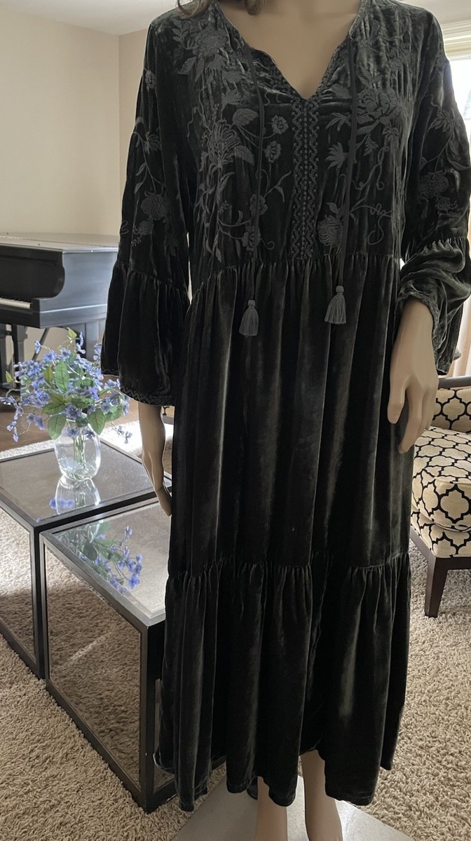 NEW JOHNNY WAS VELVET HEAVILY EMBROIDERED PEASANT MIDI DRESS SMALL MEDIUM  $398 | eBay