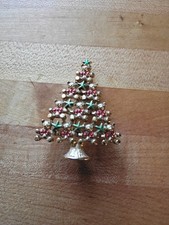 Vintage Robin Rush Gold Tone Teddy Bear Christmas Tree Broach Made In USA