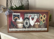 Rooster sunflower count blessings farmhouse chicken decor wooden sign