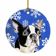Caroline's Treasures Boston Terrier Winter Snowflakes Holiday Ceramic Ornament