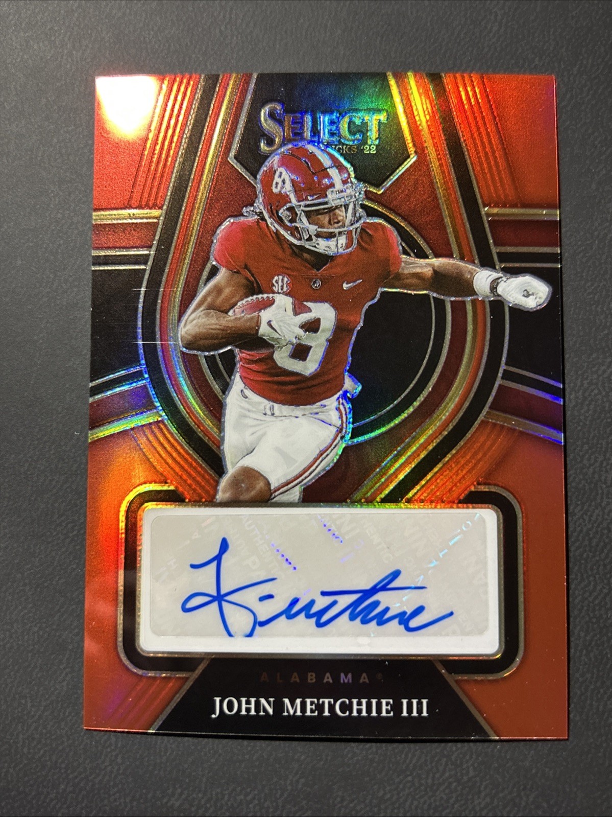 JOHN METCHIE III 2022 PANINI SELECT DRAFT PICKS ROOKIE RED AUTO RC RS-JME