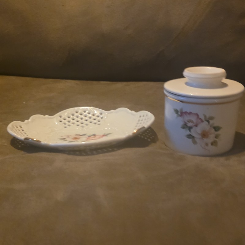 House of Webster Floral Ceramic Covered Dish, Plate, Cup & Saucer Set, Rogers AR