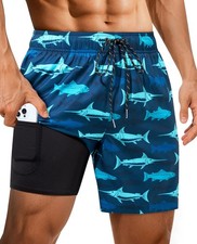 Swim Trunks Men Swim Shorts for Men 7 Inch with Compression Liner 2 in 1 Stre...