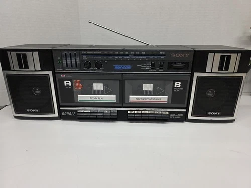Vintage SONY CFS-W360 FM/AM Stereo Dual Cassette Boombox w/ Detachable Speakers