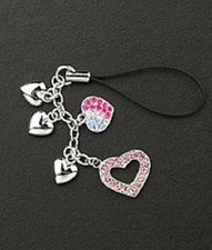 Cell Phone Charm Strap Silver Dangle Pink Crystal Heart Christmas Gift New
