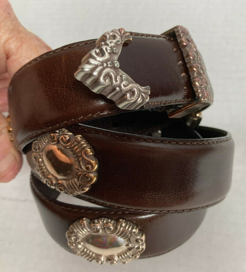 Fossil Brown Leather Belt w/Rose Gold, Silver&Gold Ornate  display picture 1