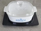 Vintage CORNING WARE A-2-B with Pyrex lid and plastic serving tray