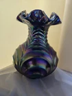 FENTON Art Glass Carnival Glass Drapery Vase Circa 1960's Electric Blue/Purple