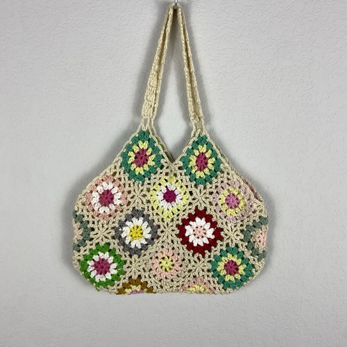 Crochet 10” X 12” Granny Square Multicolored Hand/Tote Bag, Handmade - Picture 5 of 12