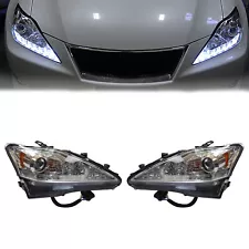 Pair Headlights For 2006-2013 Lexus IS250 IS350 LED DRL Projector Chrome LH & RH