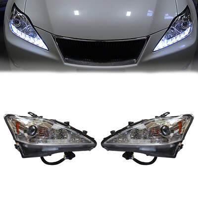 Pair Headlights For 2006-2013 Lexus IS250 IS350 LED DRL Projector Chrome LH & RH