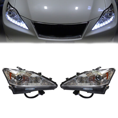 For 2006-2013 Lexus IS250 IS350 LED DRL Projector Chrome Headlights Left+Right