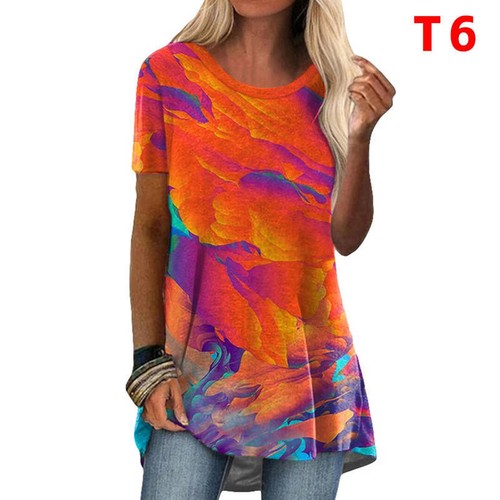 Women Plus Size Tunic Long Tops Blouse Summer Ethnic Printed Pullover Tee Shirts - Picture 11 of 77
