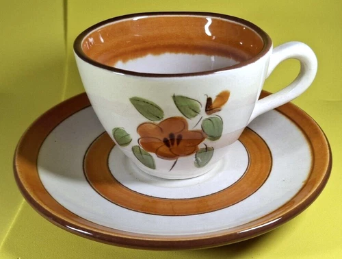 Vintage Stangl Pottery Coffee Tea Cup & Saucer Bittersweet Orange Floral