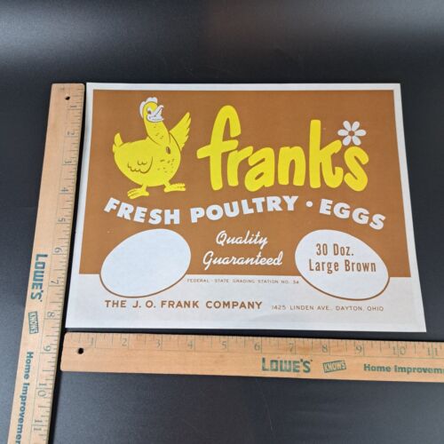Original Vintage Label FRANK'S Fresh Poultry Eggs Dayton, Ohio 10-7/8" x 8-3/8" - Picture 3 of 3